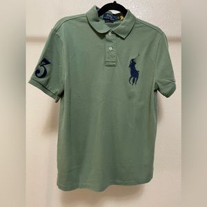Men’s Polo Ralph Lauren green big pony polo shirt, Custom slim fit, size medium